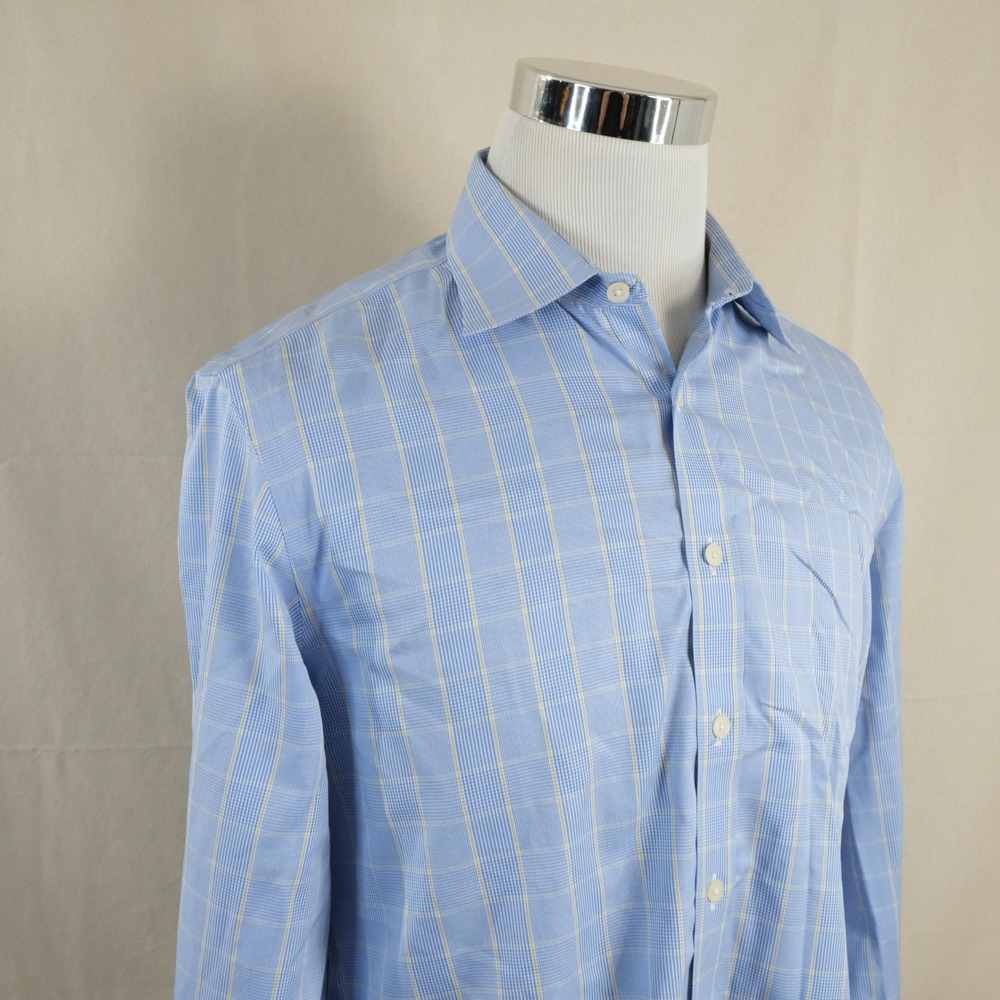 Charles Tyrwhitt 16.5 34 Slim Fit Dress Shirt Blue Glen Plaid Non-Iron Cotton